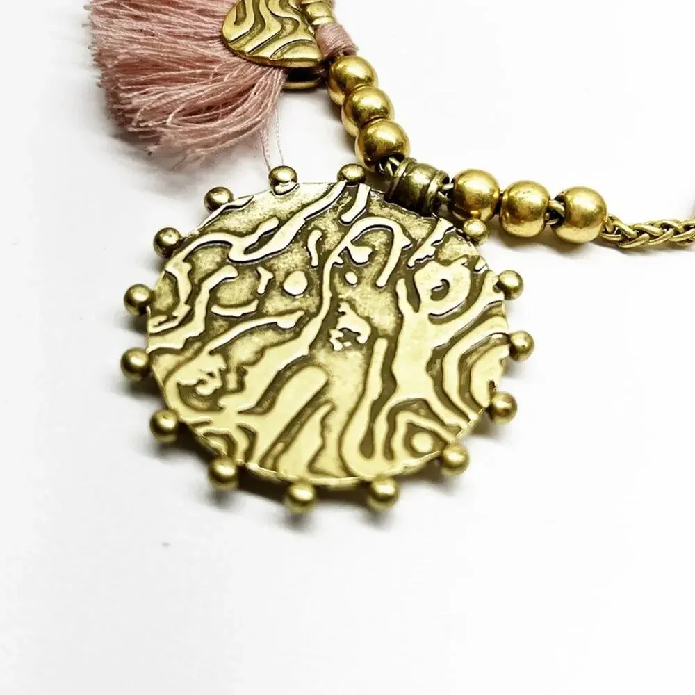 Lucky Brand Brushed Gold & Blush Fringe Reversible Necklace